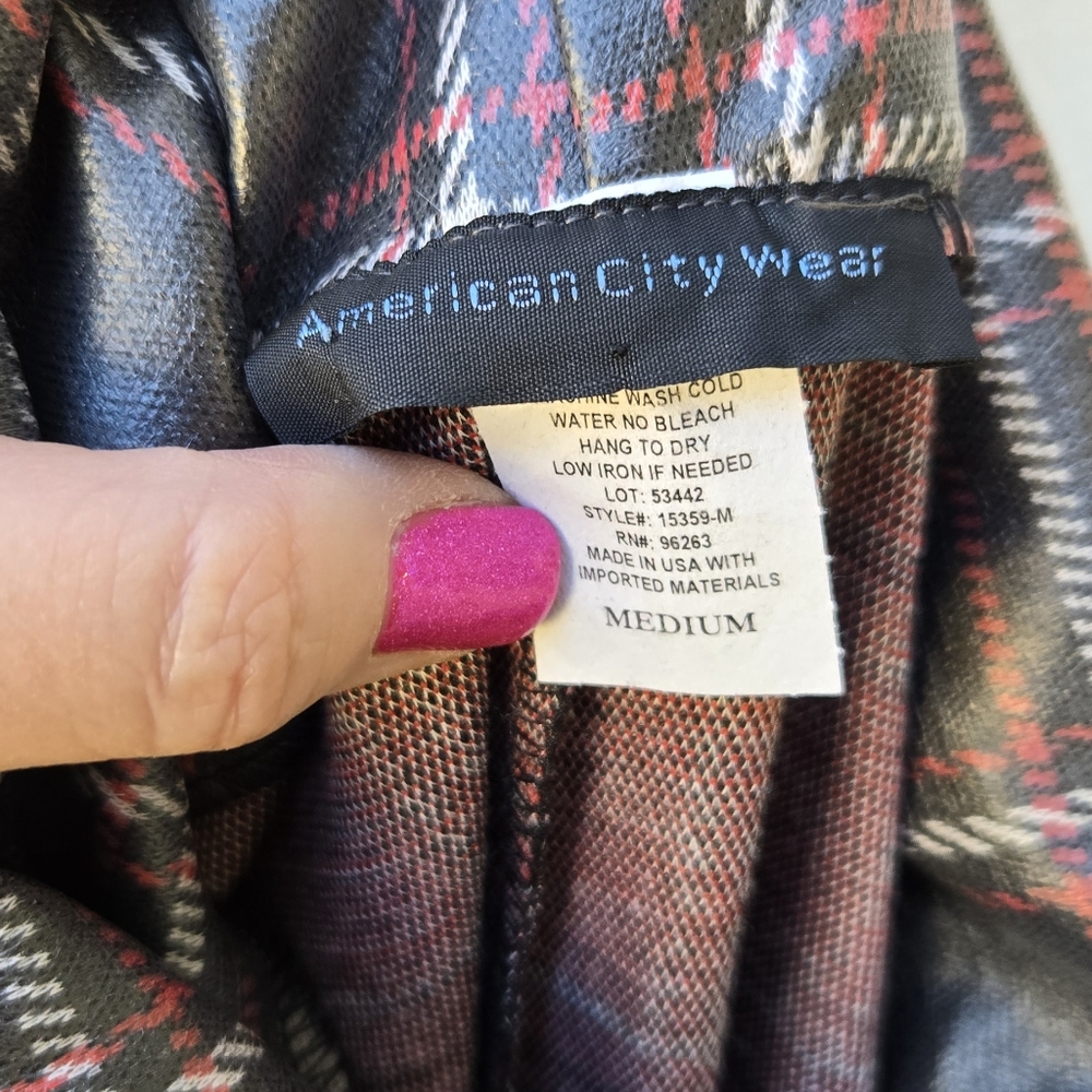 American City Wear Vintage Plaid Faux-Leather Turtleneck Mini Dress - Black - Picture 8 of 9